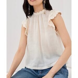 ULLA JOHNSON HANDMADE Kai Mixed Media Ramie Top Pristine Crochet Flutter Sz 2